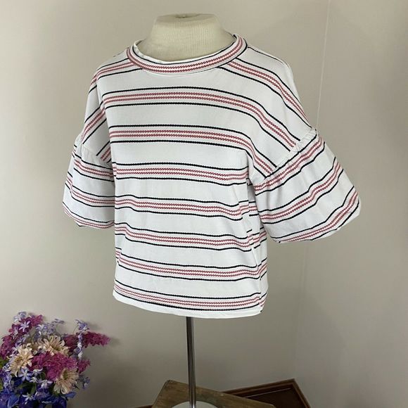 Code X Mode Striped Crop Balloon Sleeve Top Small - Picture 3 of 12